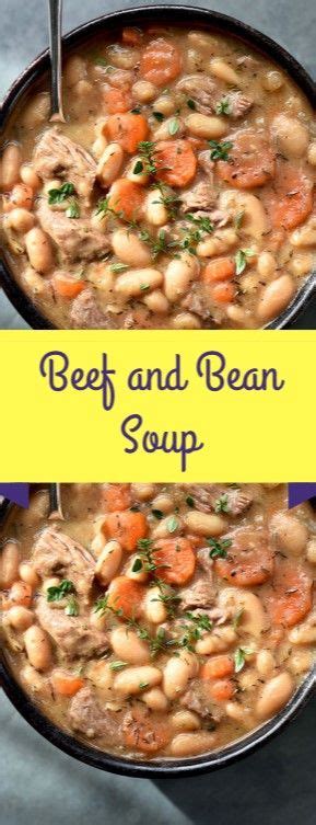 Chunks of white meat chicken, great northern beans, salsa, and pepper jack cheese make this a super simple and super quick recipe sure to please everyone! Beef and Bean Soup | Nova Tasty Recipes | Bean soup, Easy family meals, Beef