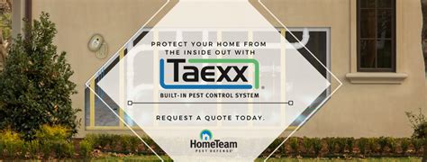 This networked, 'tubes in the wall' system runs throughout designated walls in your home for ongoing pest prevention. HomeTeam's Taexx system serves your home from inside your ...