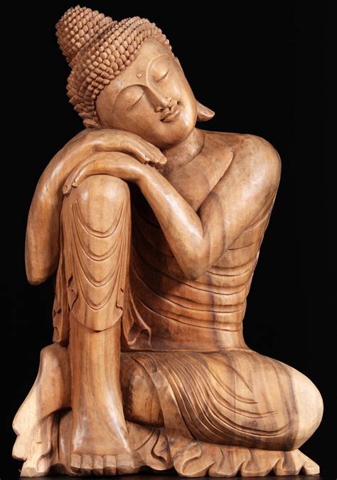 SOLD Wooden Hand Carved Relaxing Buddha Statue 32