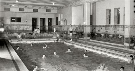 Woman goes skinny dipping while husband steals goods. British Mandate Palestine circa 1938. "Jerusalem Y.M.C.A ...