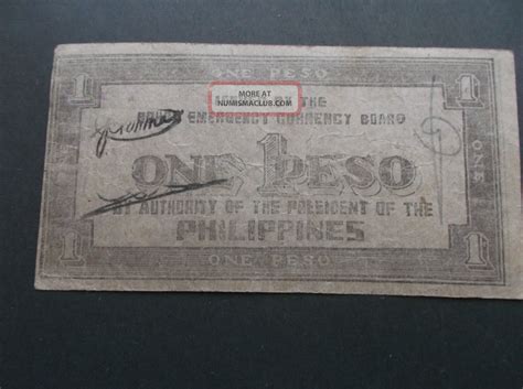 Philippine peso is sibdivided into 100 centavos. Series 1942 Philippines One Peso Emergency Guerrilla ...