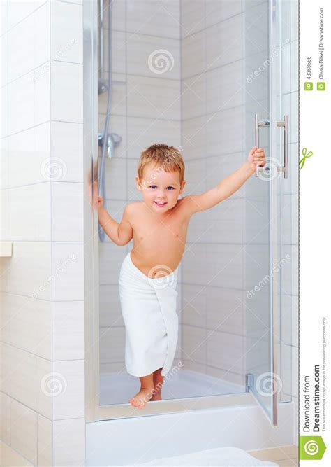 It is not intended for promotion any illegal things. Cute Kid Ready To Wash Himself In Shower Stock Photo ...