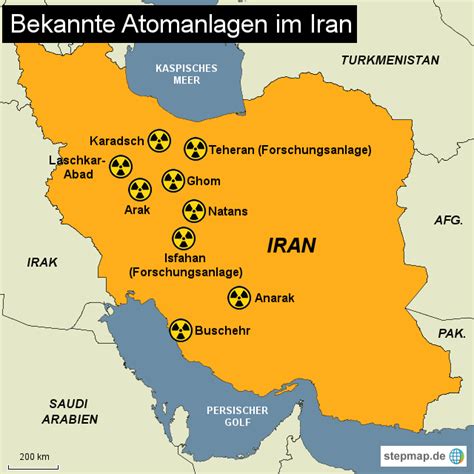 Map of iran, middle east. Bekannte Atomanlagen im Iran von rponline - Landkarte für ...