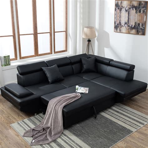 Contemporary & modern living room furniture stores for your home at modani : Contemporary Sectional Modern Sofa Bed - Black With ...