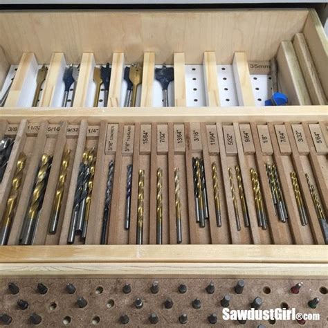 Adjustable drawer dividers separate items so they can actually be found. Drill Bit Storage Tray - Sawdust Girl® | Mise en place ...