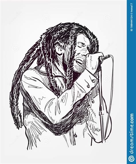 Silhouette palm trees and musicians with rastas, flag. Bob Marley Sing Vector Sketch Portrait Isolated Editorial ...