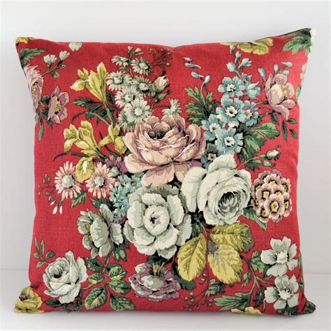 It is easy to wipe clean, mildew and uv (sun) resistant. Vintage Floral Fabric Cushion In Soft Red With Bold ...