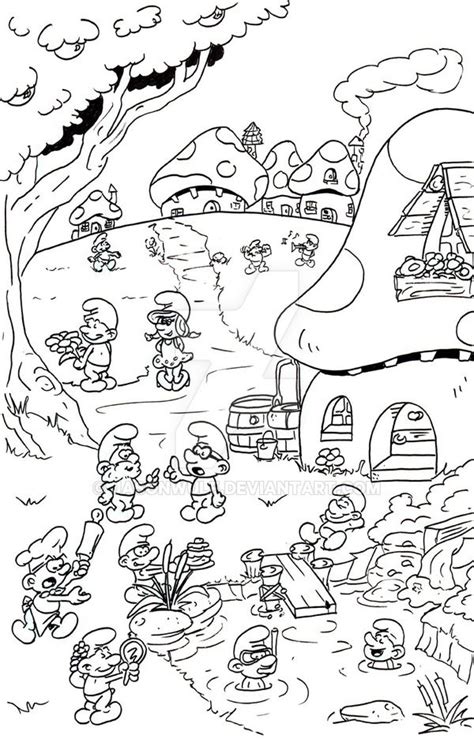 Looking for free coloring pages for adults? Smurfs village | Disney princess coloring pages, Smurf ...