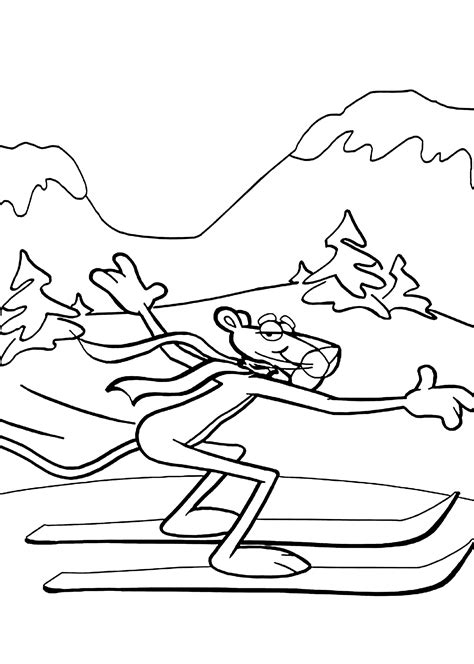 How to draw pink panther coloring pages : Pink Panther skiing coloring pages for kids, printable ...