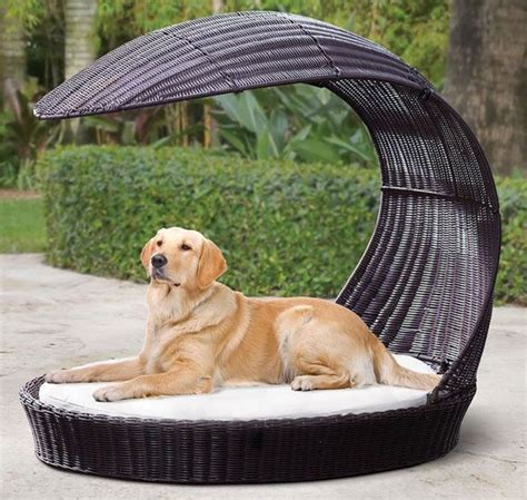 Outdoor rattan chaise lounger for dogs. Dog Rattan Chaise Lounger with an Integrated Canopy ...