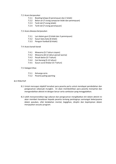 Tentatif program hari keluarga kgs kekeluargaan dibina kejayaan dijana. Contoh Kertas Kerja Program Hari Keluarga Dan Sukaneka