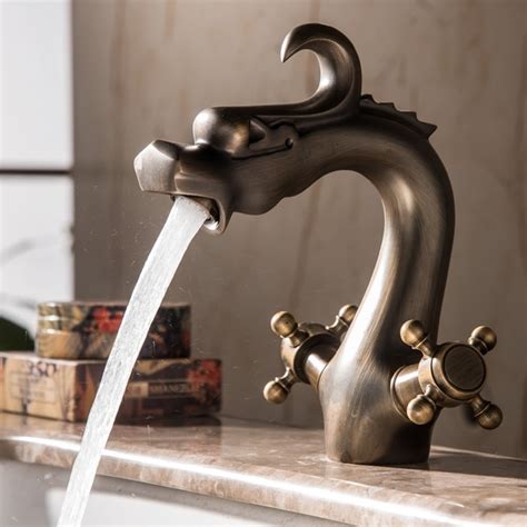 Check spelling or type a new query. Antique Dragon Style Brass Bathroom Sink Faucet Two ...