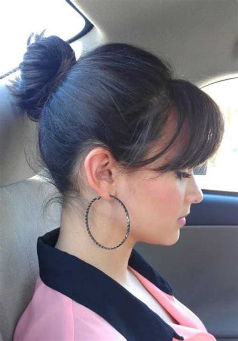 Wrap the remaining hair into a bun and secure with hair pins. 20+ Bun Hairstyles with Bangs | Hairstyles and Haircuts ...