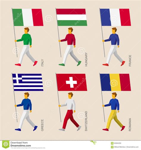 Die flagge von italien ( italienisch : Leute Mit Flaggen: Frankreich, Rumänien, Ungarn, Italien ...