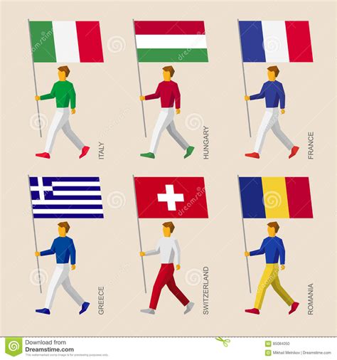 Die flagge frankreichs zeigt die farben blau, weiß und rot in senkrechter anordnung. Leute Mit Flaggen: Frankreich, Rumänien, Ungarn, Italien ...