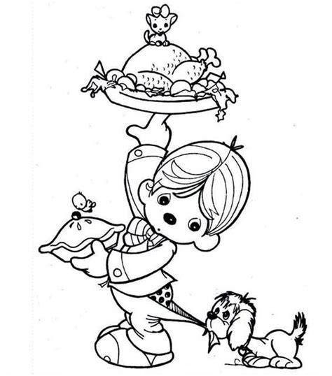 Here's a lovely thanksgiving colouring page for younger children showing a pilgrim family sitting down to their first thanksgiving dinner, complete with a splendid turkey! A Kid Preparing Canada Thanksgiving Day Dinner Coloring ...