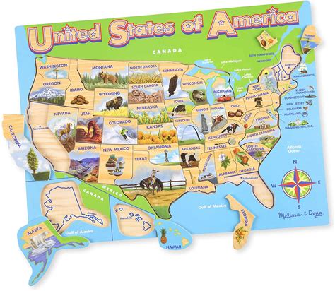 25cm x 31cm (small) piece count: USA Map Wooden Jigsaw Puzzle - A2Z Science & Learning Toy ...