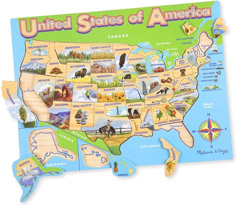 Melissa & doug usa map wooden puzzle, 45pc: USA Map Wooden Jigsaw Puzzle - A2Z Science & Learning Toy ...