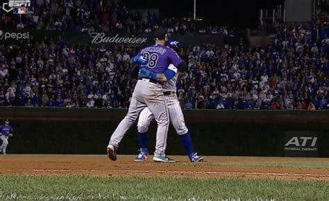 He remains in the base path, so he hasn't broken any rules. Twitter reacts to Javy Baez, Nolan Arenado hugging during ...