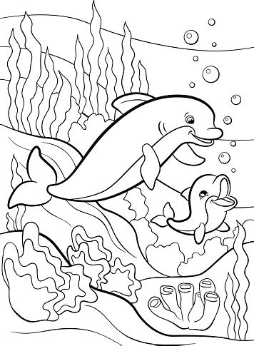 I spy numbers or sight words free printable ocean coloring pages. Coloring Pages Marine Wild Animals Mother Dolphin With Her ...