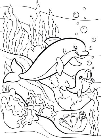 Sea animals featured in these sets incude coral reef fishes, jellyfish, starfish, seahorse, crab, octopus, dolphins, sharks, whales, orca, and sea turtles. Coloring Pages Marine Wild Animals Mother Dolphin With Her ...