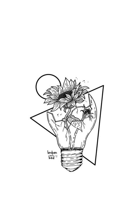 -broken isnt always bad- broken sunflower lightbulb pr | Sunflower drawings, Tattoos 