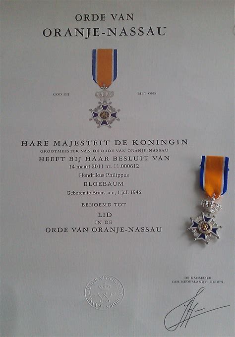 De meest bekende is de orde van oranje nassau. Lid Orde Van Oranje Nassau