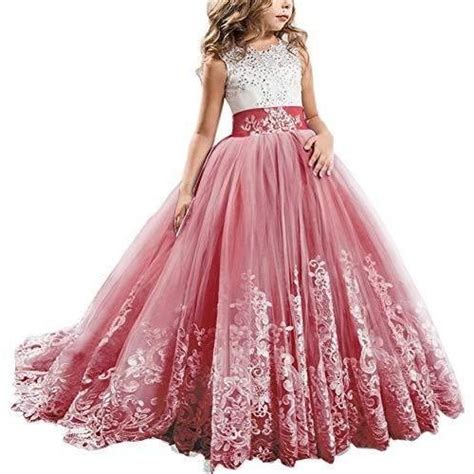 Robe longue fille 8 ans. OBEEII Robe Princesse Elegante Longue en Dentelle de ...