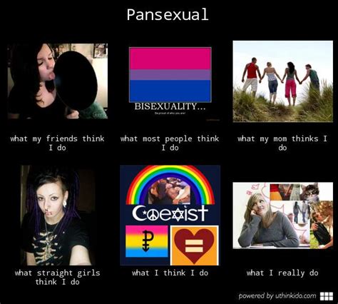 First attested in 1926 (with pansexualism attested since 1917), as a descriptor of the psychological theory that all human activity is based on sexuality. pansexual what people think i do by timkall on DeviantArt