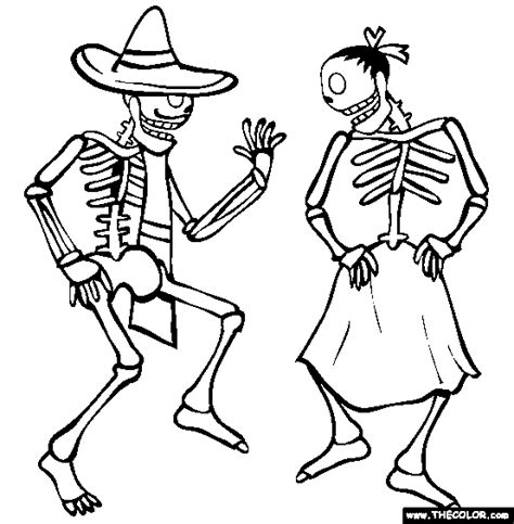 Traditions vary but generally november 1, known in catholic spaniards rigorously attacked this frightful celebration with its skulls and skeletons, dancing and feasting, which in their european. Dancing Skeletons Online Coloring Page | Sugar skull ...