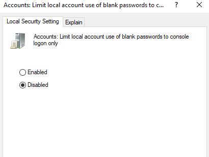 You can remove blank password restriction by following the steps given below from the right pane double click on accounts: Allow Remote desktop access blank password - ysochannel