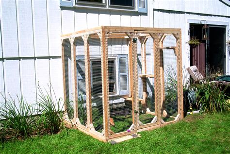 We took two old sten shelving unit from the garage and made a cat enclosure. SafeKitty Products Page