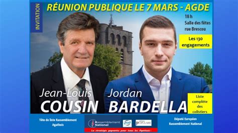 This opens in a new window. Agde - Jordan Bardella avec Jean Louis Cousin - ce soir à Agde