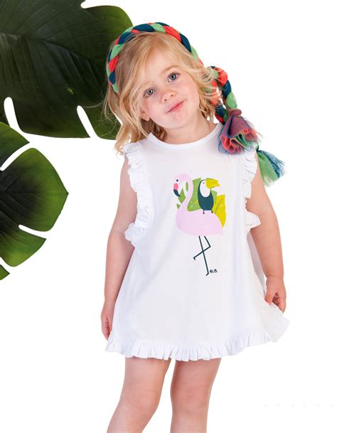 Venta online y en tienda el taller de la abuela. J.V. José Varón Conjunto Niña Camiseta Aletas Flamenco Blanco & Culetín Volantes Tul Tropical ...