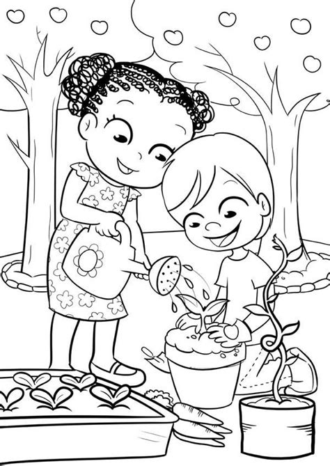 Try to color ecology to unexpected colors! Gardening, : This Two Kids is Like Gardening Coloring ...