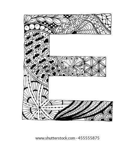 Letter e alphabet crafts and directed drawing. Zentangle Stylized Alphabet Letter E Doodle Stock Vector (Royalty Free ...