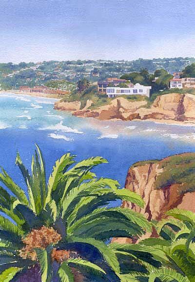 Beautiful orange flowers and house in la jolla, california. La Jolla Coast | Beach art, Fine art, Painting
