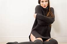 thigh highs brunette knee 500px wallpaper sweater women viewer looking model wallhere