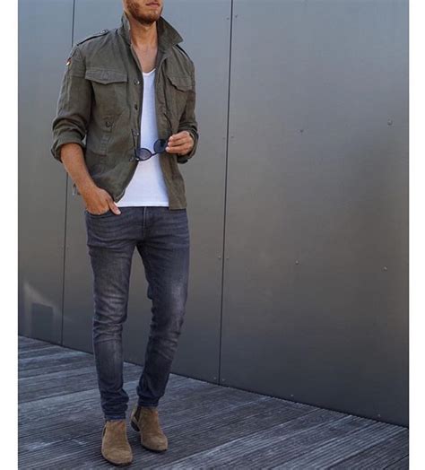 Shop for men's denim jackets at amazon.com. Military green jacket, jeans and #chelseaboot by ...