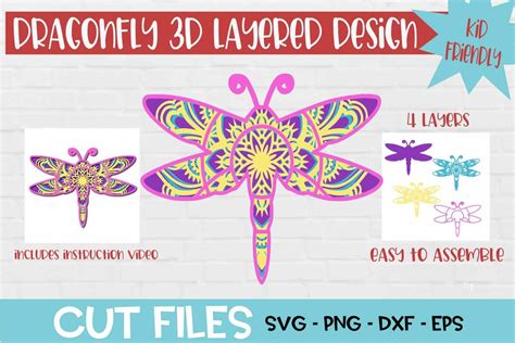 Included formats in this instant download: Dragonfly Mandala 3D Layered SVG Design