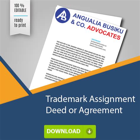 To not collect a deed of assignment for the property purchased from the buyer is tantamount to throwing your money in the ocean and hoping. TRADEMARK ASSIGNMENT DEED OR AGREEMENT - Angualia Busiku ...