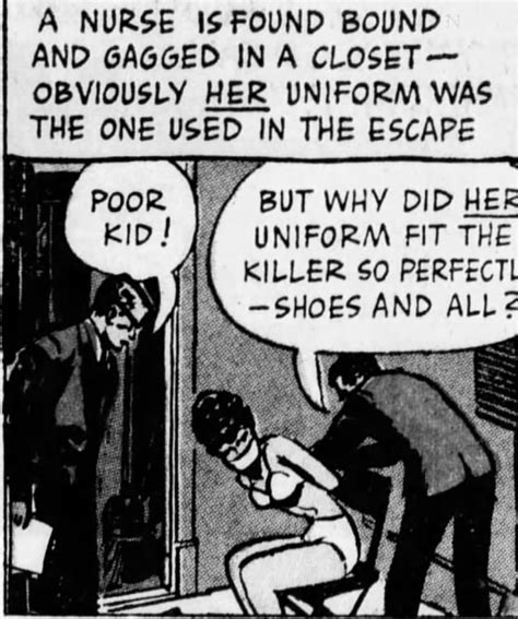 Historically, a typical nurse uniform consisted of a dress, pinafore apron and nurse's cap. Steve Canyon Comic-- gagged nurse (uniform stolen ...