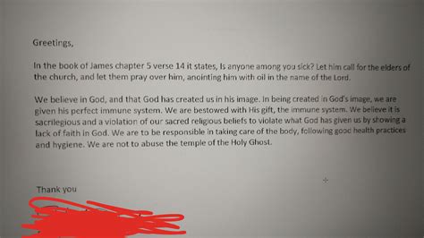 Apr 30, 2021 · religious exemption indicates that there is a provision in the statute that allows parents to exempt their children from vaccination if it contradicts their sincere religious beliefs. This some bullshit. An actual letter sent in for ...