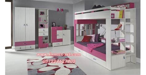 Dengan perpaduan warna putih dan merah muda yang elegan, menjadikannya. Set Tempat Tidur Tingkat lengkap Anak Perempuan . KAMAR SET - KAMAR SET