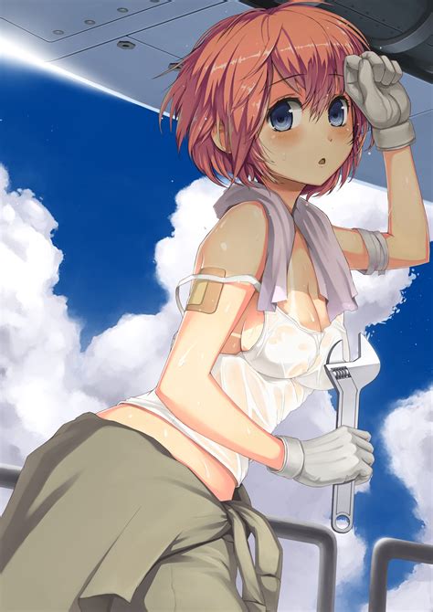 Light, mid, or heavy fabric weight. cleavage, tan lines, short hair, redhead, blue eyes, anime ...