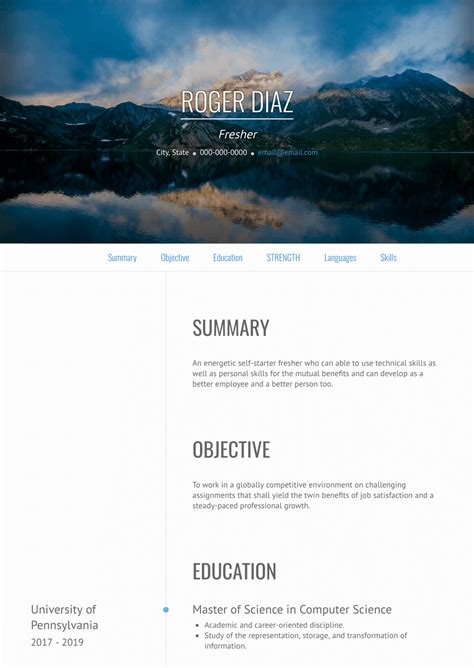 Resume template for freshers sample 2. Fresher - Resume Samples and Templates | VisualCV