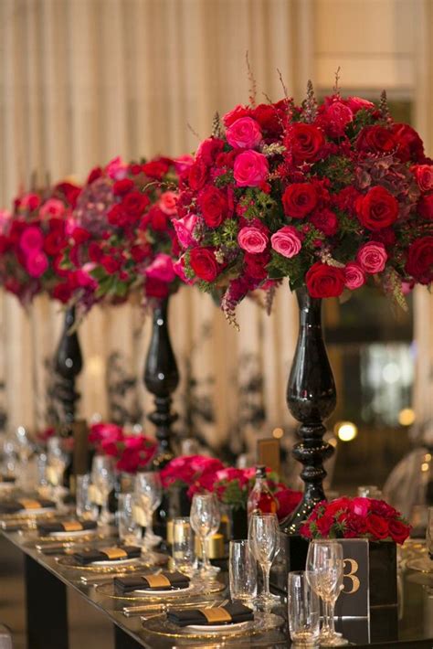 Beautiful wedding bouquet with red, pink and white flowers, roses and eucalyptus, peonies, calla lilies. Glamorous Red + Gold Elegant Wedding with 2,000 Flowers in ...