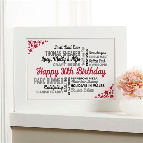 You can get your favorite photos printed on the stamps so that he'll see it all the time he goes out to send a mail. 30th Birthday Gift of Personalised Word Art | Chatterbox ...