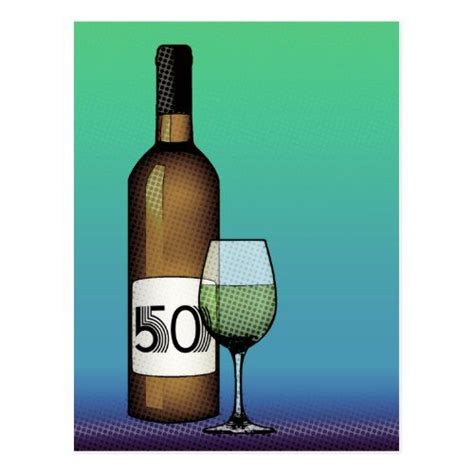 Birthday bamboo photo printed card. 50th birthday or anniversary : wine bottle & glass ...