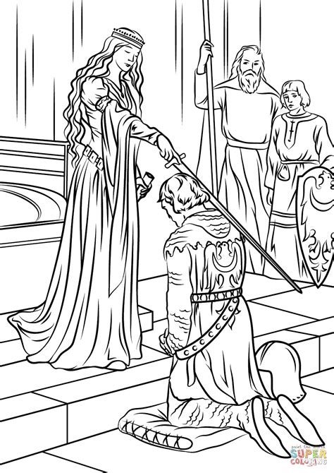 Home/princesses/princess, knight and castle coloring page. Knight and Princess Coloring Page - BubaKids.com